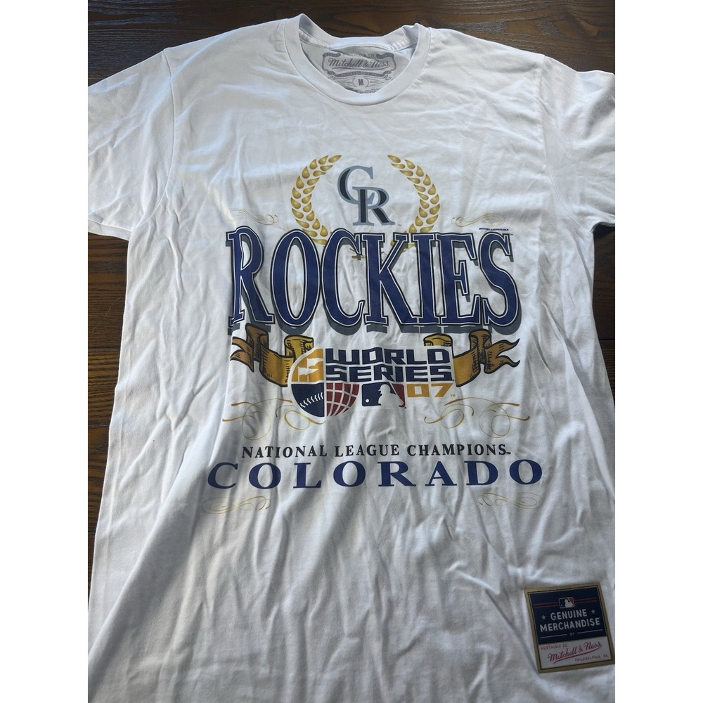 Colorado Rockies White World Series 07 MLB Size Medium Graphic Baseball T-Shirt